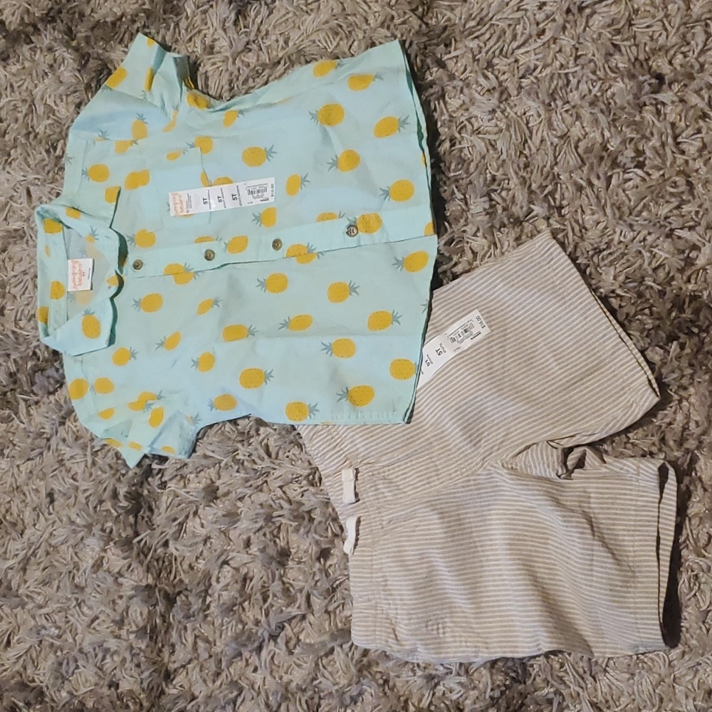 jumping beans Mint Green Pineapple Print Top with Tan Stripe Shorts